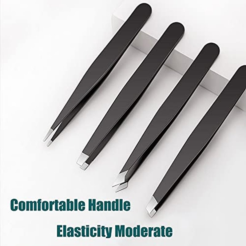 LUDOUPIER 4-Piece Tweezers Set with Travel Case - Precision Stainless Steel