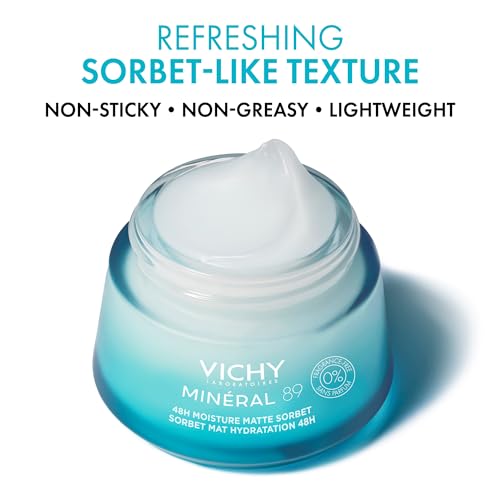 Vichy Minéral 89 Matte Sorbet Face Moisturizer For Oily Skin | Mattifying Moisturizer | Hyaluronic Acid + Niacinamide + Salicylic Acid | Shine Control | Non-Greasy Refreshing Gel Moisturizer