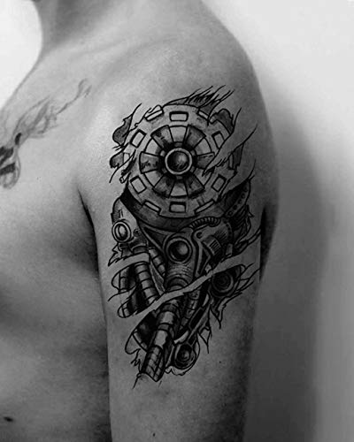 Biomechanical Gear Temporary Tattoos - 6 Sheets Waterproof Fake Tattoos