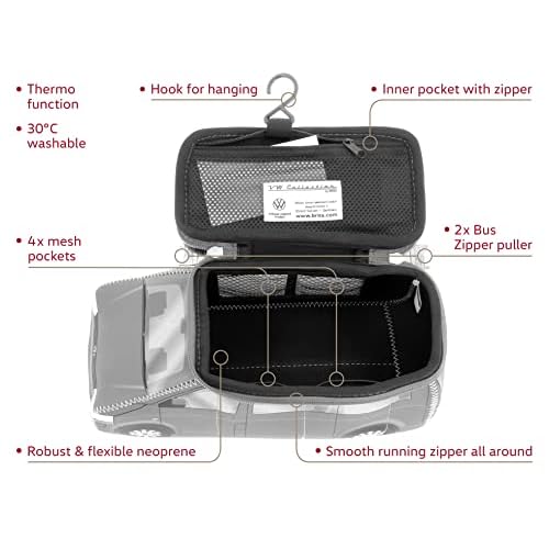 BRISA VW Collection - Volkswagen Neoprene Universal Makeup Cosmetics Toiletry Travel Pharmacy Bag in T5 Bus Design (Black/Large)