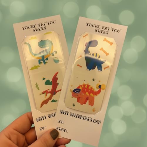 Valentines Day Gifts for Kids - PapaKit 36 Pc Dinosaur Temporary Tattoos for Kids - Individually Wrapped Sheets | Jurassic Birthday Party Favors, Goodie Bag Fillers, School Rewards