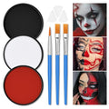 White Black Red Foundation Face Body Paint, Halloween Makeup Face Painting Kit with Painting Brushes and Makeup Sponge for Women&Men Goth Clown Vampire Joker SFX Cosplay Party-30g