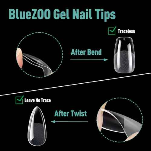 Soft Gel False Nail Tips 3 Styles Kit - Medium Almond, Square and Ballerina, 360PCS Pre-shaped Half Matte Full Cover Acrylic Nail Tips, Nail Extension DIY Manicure Salon Home, 12 Sizes,BlueZOO