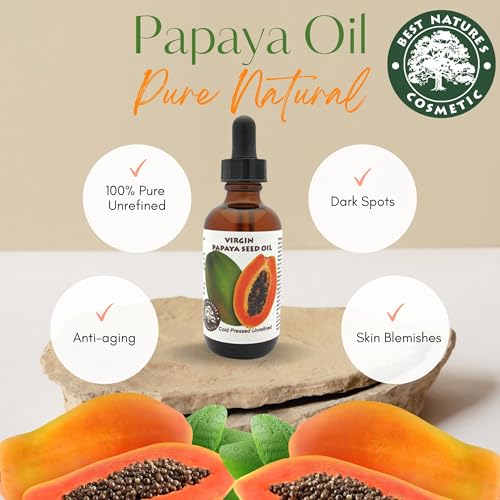 Best Nature's Cosmetics Pure Papaya Seed Oil - Cold-Pressed Organic Papaya Oil for Face, Skin, and Hair, Anti-Aging, Moisturizer, Natural Enzyme-Rich Carrier Oil (1oz)