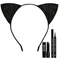 Halloween Cat Costume Makeup Kit for Women,Black Cat Ears Headband with Eyeliner and Lipstick,Black Face Paint Stick,Halloween Headband Cosplay Accessories for Adults