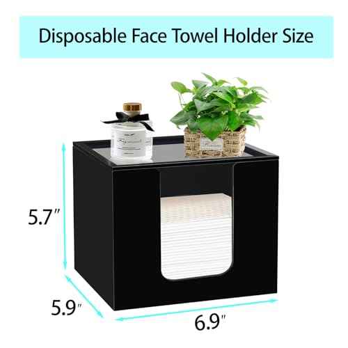 Disposable Face Towel Holder, Acrylic Facial Towels Storage Box Organizer Container for Clean Towels XL, Black Bathroom Organization Home Decor