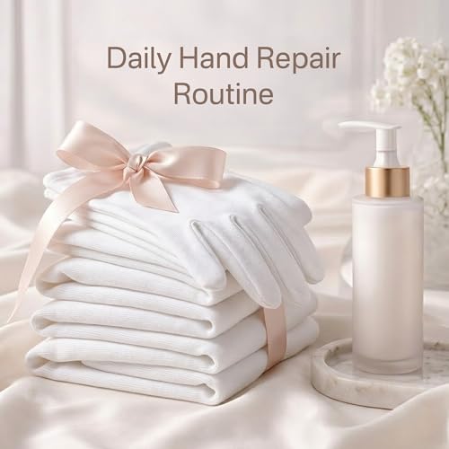 White Cotton Moisturizing Gloves for Dry Hands Sleeping (4 Pairs, Large)