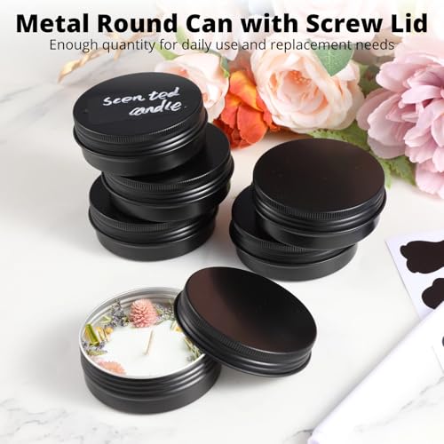 Lnrueg 100PCS Metal Round Tins, 2 oz Black Aluminum Tin Cans Containers with Screw Lid for Lotion Bars, Balms, Salve, Spices or Beard Balm, DIY Candle Making Jar