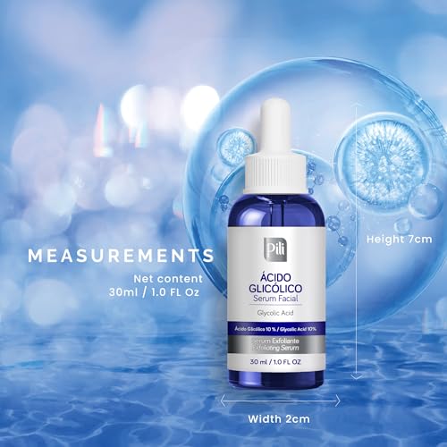Pili Glycolic Acid 10% Concentration - | Skin Brightening, Smoothing, Exfoliating Serum | with AHA for Collagen and cell renewal Boost | 1 fl. oz bottle