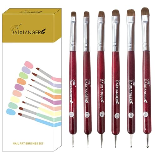 6Pcs French Tip Brush Set with Dotting Pens | Dual-Ended Nail Art