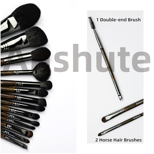 Natural Goat Hair Makeup Brushes Set of 14, Professional Natural Hair Cosmetic Brushes with Case, Beech Wood Handle. Super Soft Bristles, Variety of Brushes. Face Brushes, Eyeshadow Brushes