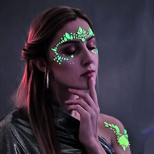 Glow in the Dark Face Gems - 8 Sheets UV Noctilucent Jewels