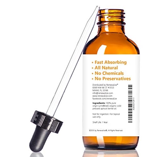 Organic Apricot Kernel Oil MOISTURIZER - in Large 4 oz Dark Glass Bottle with Dropper 100% Pure and Unrefined | an Essential Aromatherapy Skin Massage Oil for Body Hands & Feet