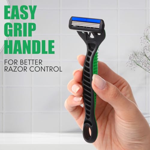 Men's Disposable Razors Bulk 3-Blade Safety Shavers with Lubricating Bar, Individually Wrapped
