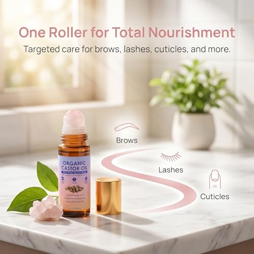 Organic Castor Oil with Rose Quartz Roller for Skin & Hair Care
