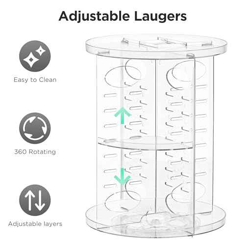 HBlife 360 Rotating Makeup Organizer Adjustable Carousel Small Capacity Revolving Perfume Organizer Skincare Organizers Cosmetic Storage Spinning Holder for Vanity, Clear