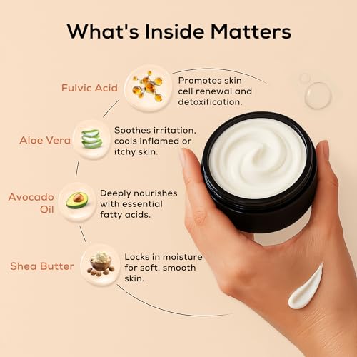 Fulvic Acid Skin Cream ? Hydrating Face & Body Moisturizer with Aloe Vera, Shea Butter & Vitamin E | Nourishes, Soothes & Softens Dry, Sensitive, and Irritated Skin | For Women & Men | 2 oz.Ho