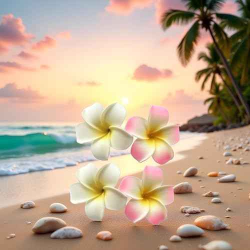 4 Pcs 7cm White and Pink Hawaiian Frangipani Plumeria Foam Head Flower Party Beach Hair Clip Hair Clips