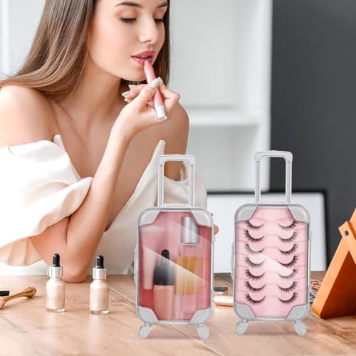 VOSAREA 4PCS False Eyelashes Boxes Mini Plastic Travel Makeup Suitcases Simulation Trolley Makeup Cases Mini Luggage Empty Lash Containers for Women Girls