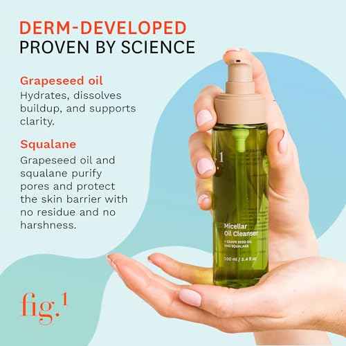 Fig.1 Micellar Oil Cleanser for Face - Makeup Remover Cleansing oil, Facial Cleanser - Squalane & Grapeseed Oil Formula, Cleanse without Clogging Pores, Acne-Prone Facial Skincare, Refillable 3.4 Oz