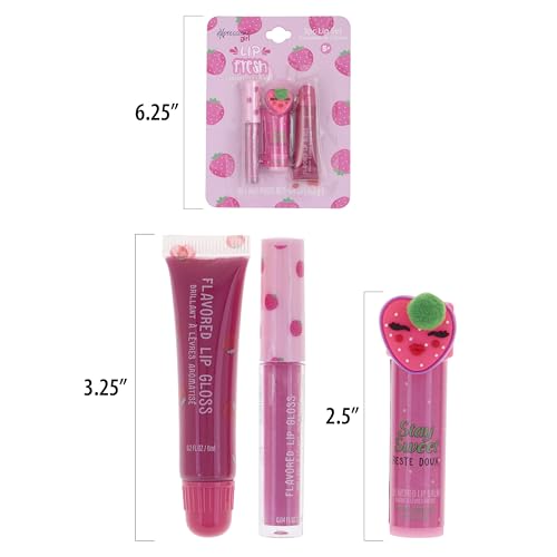 6pc Strawberry Lip Gloss & Balm Set for Kids