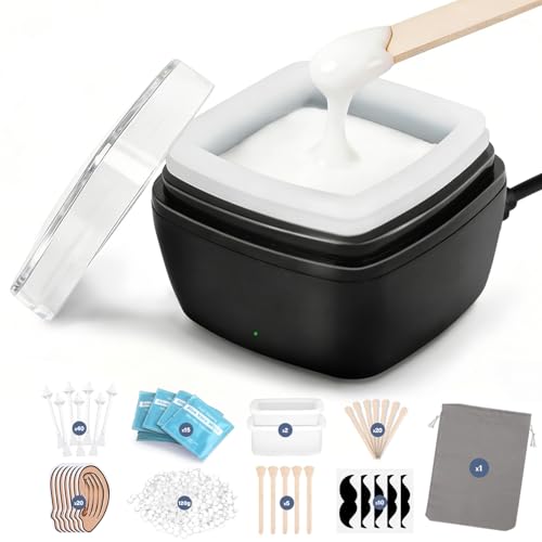 Nose Wax Kit Men, Nose Ear Hair Waxing Kit 120g Wax, 65 Sticks, 2 Silicone Pots, Nose Ear Hair Removal Kit, USB Fast Heat, Smart Constant Temp, Multi-Accessories, Black