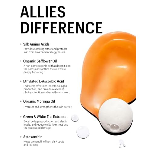Allies of Skin Hydrating Silk Amino Face Cleanser | Gentle Daily Face Wash with Vitamin C, Astaxanthin & Moringa Oil | Moisturizing and Silky Soft for Dry and Sensitive Skin, 3.4 fl oz