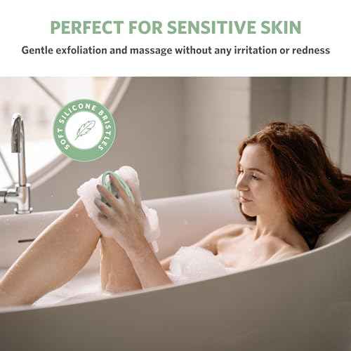 Sndyi Silicone Body Scrubber, Gentle Exfoliating Body Scrubber for Sensitive Skin, Leaf Shaped Shower Scrubber for Body with Lathering Bristles, Silicone Loofah Body Brush for Showering, Green