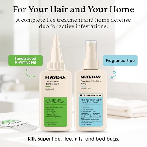 MAYDAY Treatment & Home Defense Kit: Bed & Furniture Spray + Lice Treatment + Comb