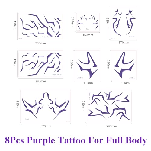 Purple Temporary Tattoo Stickers – 8 Pack Waterproof Body Art