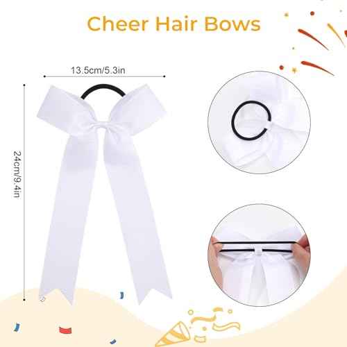 OAOLEER 16pcs Cheer Hair Bows for Cheerleader, College Style Long Tail Skinny Cheer Bow Elastic Hair Tie Bows for Teens Girls Softball Competition Sports Cheerleaders (White)