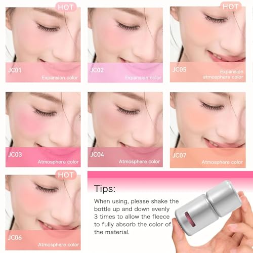 Aztk Liquid Blush, Jelly Color Liquids Blushes with Sponge Head, Matte Nude Makeup Blusher Cream, Lasting, Lightweight, All-day Moisturizing and Smooth, Self-Contained Brush, Portable Makeup (JC06)