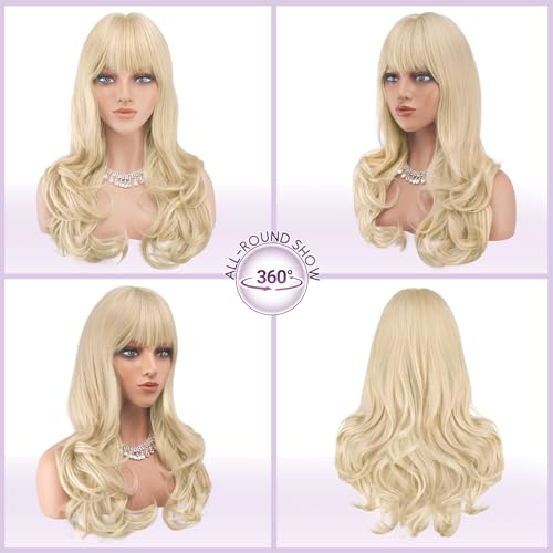 Haloo Blonde Wavy Wig with Bangs 24 Inch Heat Resistant Synthetic
