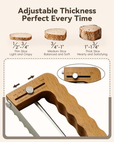 Solid Walnut Bow Knife & Lame Bread Slicing Set – Adjustable Guide
