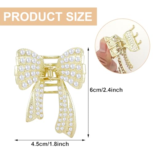 papasgix Pearl and Bow Hair Accessories: Butterfly Clips, Small Gold Metal Claw Hair Clips for Women and Girls (2Pearl, Hair Accessory)