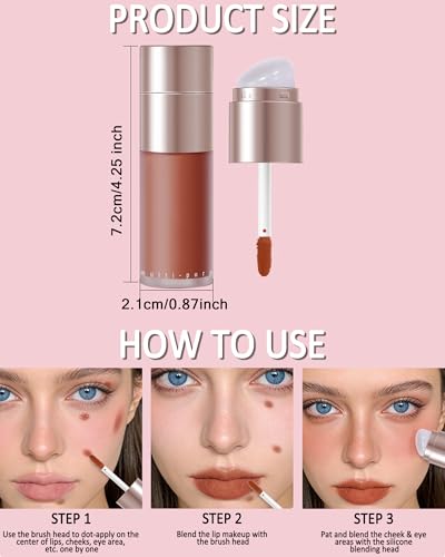 Cream Blush Stick with Silicone Brush – Matte Finish, Cheeks & Lips
