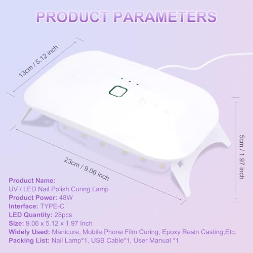 48W UV LED Nail Lamp Dryer for Gel Polish, Resin & Nail Art - Folding & USB Charging