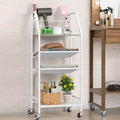 OYEAL White Bathroom Storage Cart Rolling Towel Cart On Wheels Freestanding Bathroom Shelf Unit with Hair Dryer Holder for Small Spaces, Living Room, Kitchen
