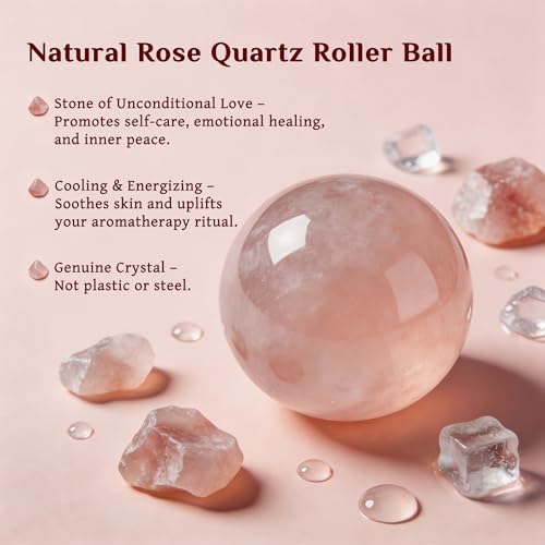 Rose Quartz Roller Bottle 50ml - Leak-Proof Amber Glass for Oils