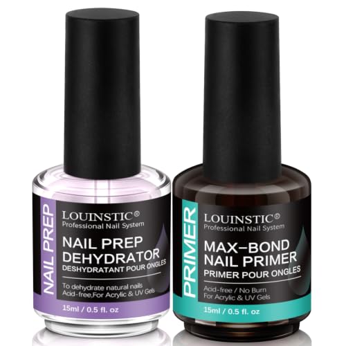 LOUINSTIC Black Nail Dehydrator & Acid-Free Primer, HEMA-Free, 2x15ml