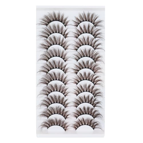 Brown Mink Eyelashes 10 Pairs - Wispy Fluffy 3D Strip Lashes