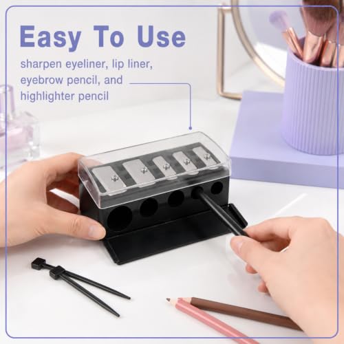 5-Hole Makeup Pencil Sharpener with Cap & Brush for Eyeliner, 2-Pack