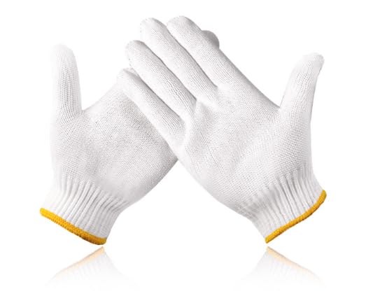 PLWJK Unisex White Cotton Polyester Safety Work Gloves 12 Pairs Large Size No Dots