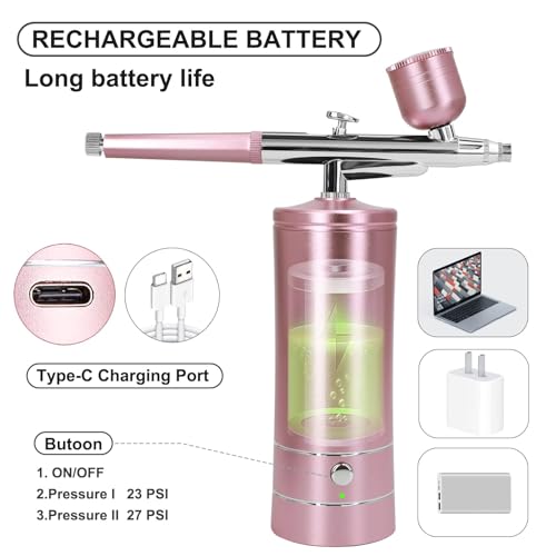 Airbrush Kit with Compressor, 0.3mm Nozzle, USB Rechargeable