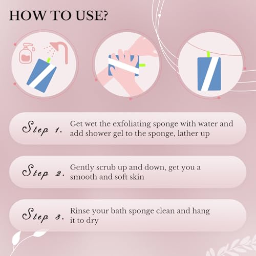 MIG4U Exfoliating Body Scrubber Sponge Exfoliate Dead Skin Bath Sponge for Shower, Luxury Foaming Skin Scrubber for Women Men, 3 Pack Macaroon