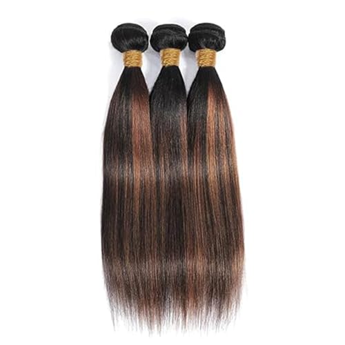 BilltiiWW Brown With Highlight P1B30 Straight Bundles 1B and Light Brown Straight Bundles two tone Brazilian Hair Extensions Soft and Silky for Women 12 14 16 Inch