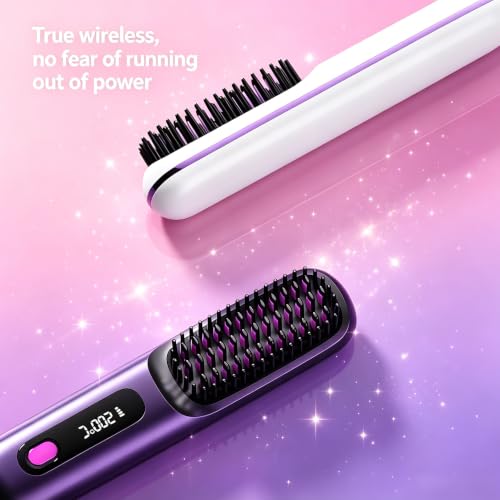 Cordless Hair Straightener Brush with LED Display, Fast Heating
