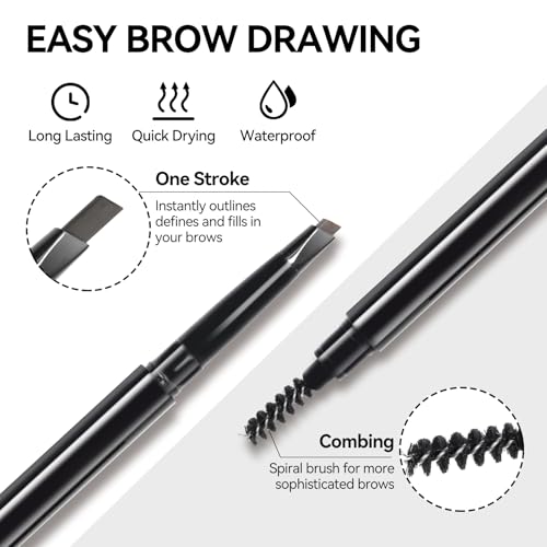 Eyebrow Pomade Pencil Kit - Waterproof, Dual-Ended Brush & Liner