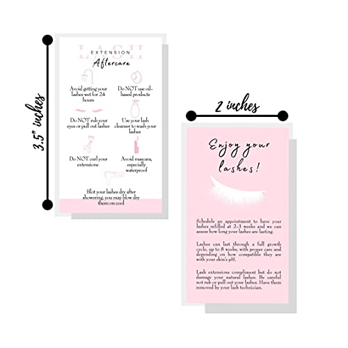 Lash Extension Aftercare Cards | 50 Pack | Business Card Size 3.5 x 2" inches | Eyelash Extension Supplies | White and Light Pink Design