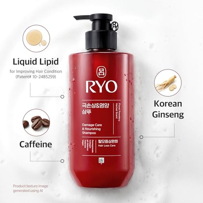 RYO Damage Care Shampoo with Caffeine & Ginseng, 16 Fl Oz